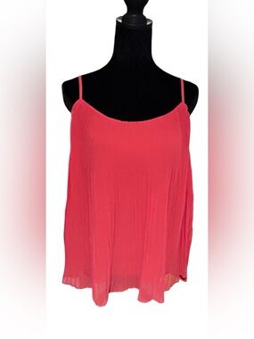 Oddi size large Pleated Spaghetti Strap Tank Top - Coral /Orange NWOT
